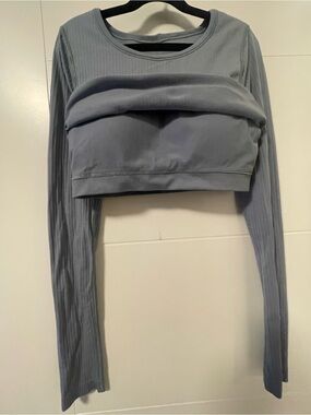 lululemon Ribbed Long-Sleeve Crop Top — Slate Blue